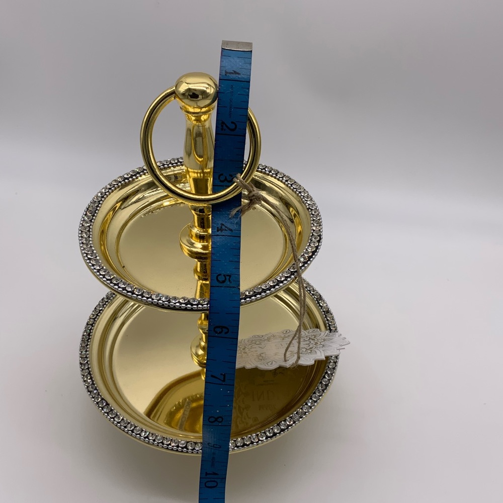 Gold Rhinestone 2-tier Tidbit Snack Dessert Serving Tray Display - Picture 10 of 10